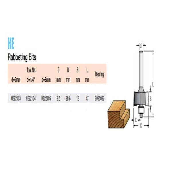 Carbide Tipped Rabbeting Router Bit 1/4