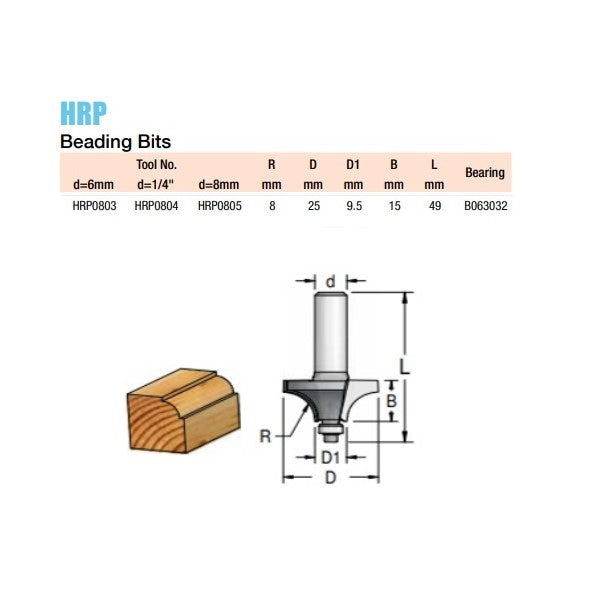 Carbide tipped Beading Router Bit 1/4