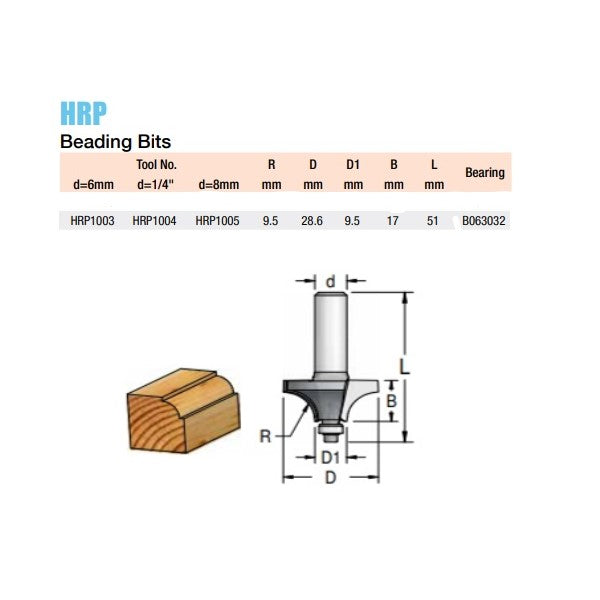 Carbide tipped Beading Router Bit 1/4