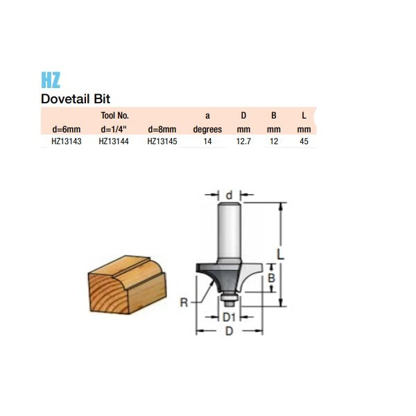 Carbide tipped Dovetail Router Bit 1/4